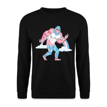 Transgender Stolz Trans Flagge Regenbogen Bigfoot - Unisex Pullover - Schwarz - Vorne - Alina (178cm) & Michal (187cm)