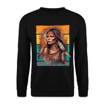 Indianerin Frau Spirit Traumfänger - Unisex Pullover - Schwarz - Vorne - Alina (178cm) & Michal (187cm)