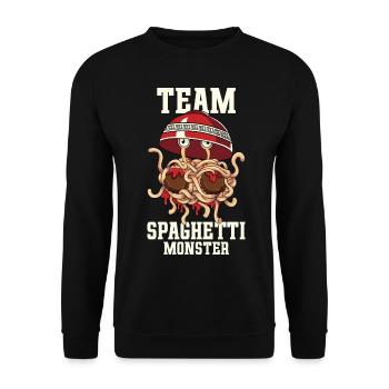 Fliegendes Spaghettimonster FSM - Unisex Pullover - Schwarz - Vorne - Alina (178cm) & Michal (187cm)