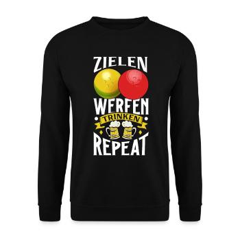 Zielen Werfen Trinken Repeat - Bosseln - Unisex Pullover - Schwarz - Vorne - Alina (178cm) & Michal (187cm)