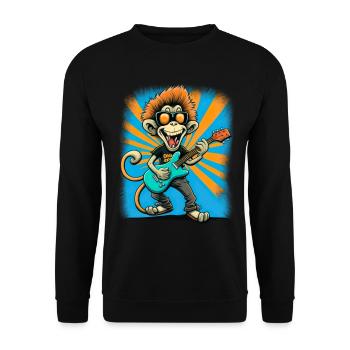 Affe Schimpanse spielt Acousitc Rock Gitarre - Unisex Pullover - Schwarz - Vorne - Alina (178cm) & Michal (187cm)