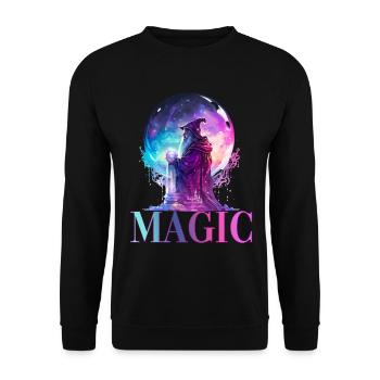 Magischer Zauberer mit Glaskugel für einen - Unisex Pullover - Schwarz - Vorne - Alina (178cm) & Michal (187cm)