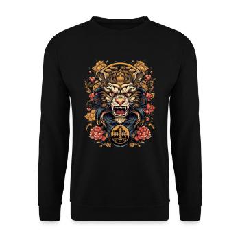 Asiatisch Drache Anime Japanisch Glück - Unisex Pullover - Schwarz - Vorne - Alina (178cm) & Michal (187cm)