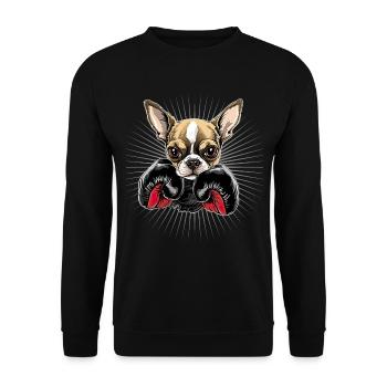 Niedlicher Chihuahua als Boxer für einen - Unisex Pullover - Schwarz - Vorne - Alina (178cm) & Michal (187cm)