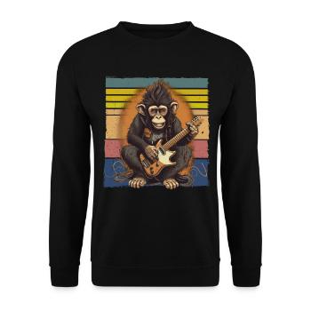 Affe Schimpanse spielt Acousitc Rock Gitarre - Unisex Pullover - Schwarz - Vorne - Alina (178cm) & Michal (187cm)