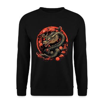 Asiatisch Drache Anime Japanisch Meer Wellen - Unisex Pullover - Schwarz - Vorne - Alina (178cm) & Michal (187cm)