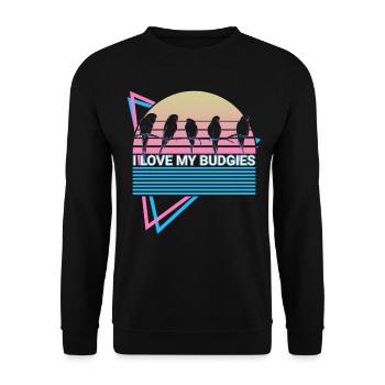 Budgie Parakeet Retro - Unisex Sweatshirt - black - Front - Alina (178cm) & Michal (187cm)
