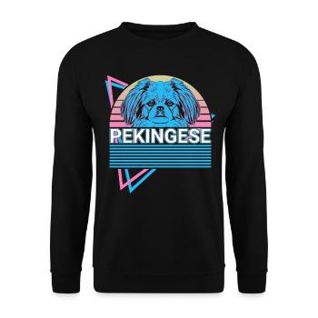 Pekinesen Retro - Unisex Pullover - Schwarz - Vorne - Alina (178cm) & Michal (187cm)