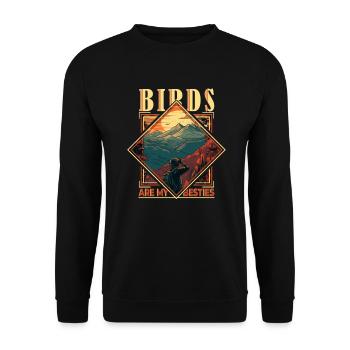 Birds Are My Besties: Retro Bird-Watching - Unisex Pullover - Schwarz - Vorne - Alina (178cm) & Michal (187cm)