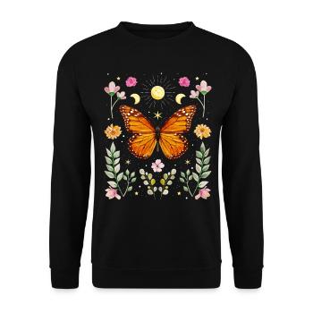 Cottagecore Aesthetic Schmetterling Witchy Celesti - Unisex Pullover - Schwarz - Vorne - Alina (178cm) & Michal (187cm)
