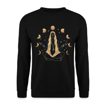 Hippie Mediation Girl Moon Phases Aesthetics - Unisex Sweatshirt - black - Front - Alina (178cm) & Michal (187cm)