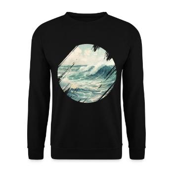 Meer Wellen Brandung Gischt Ufer Küste - Unisex Pullover - Schwarz - Vorne - Alina (178cm) & Michal (187cm)