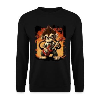 Affe Schimpanse spielt Acousitc Rock Gitarre - Unisex Pullover - Schwarz - Vorne - Alina (178cm) & Michal (187cm)
