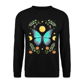 Cottagecore Monarch Butterfly Flowers Moon - Unisex Sweatshirt - black - Front - Alina (178cm) & Michal (187cm)
