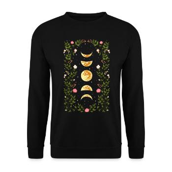Cottagecore Witchy Vintage Mondphasen Blumen - Unisex Pullover - Schwarz - Vorne - Alina (178cm) & Michal (187cm)