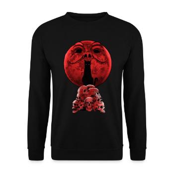 Whimsigoth Red Halloween Cat Skull Full Moon - Unisex Sweatshirt - black - Front - Alina (178cm) & Michal (187cm)