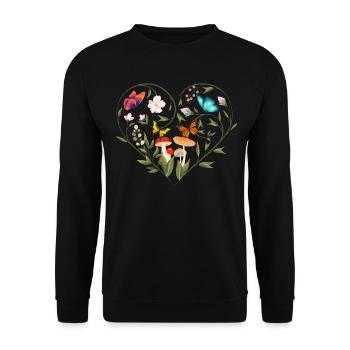 Cottagecore Goblincore Pilz Blumen Schmetterling - Unisex Pullover - Schwarz - Vorne - Alina (178cm) & Michal (187cm)
