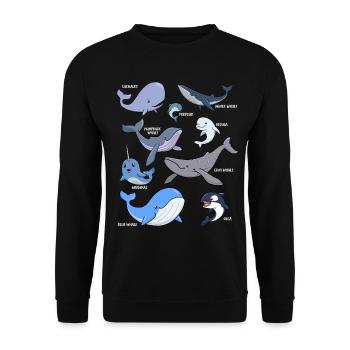 Verschiedene Kawaii Wale - Unisex Pullover - Schwarz - Vorne - Alina (178cm) & Michal (187cm)
