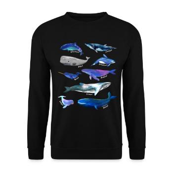 Drawings of whales - various species of whales - Unisex Sweatshirt - black - Front - Alina (178cm) & Michal (187cm)
