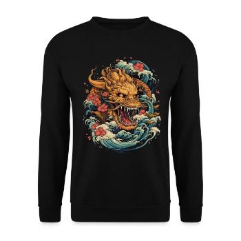 Asiatisch Drache Anime Japanisch Meer Wellen - Unisex Pullover - Schwarz - Vorne - Alina (178cm) & Michal (187cm)