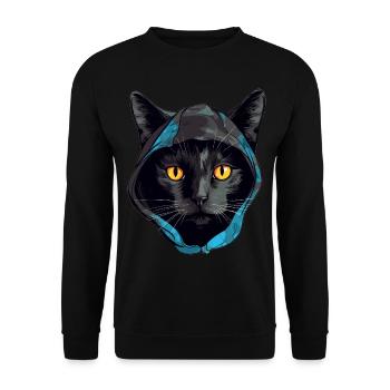 Katzenkopf Schwarze Katze Bombay Happy Cat Katzen - Unisex Pullover - Schwarz - Vorne - Alina (178cm) & Michal (187cm)