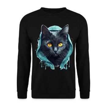 Katzenkopf Schwarze Katze Bombay Happy Cat Katzen - Unisex Pullover - Schwarz - Vorne - Alina (178cm) & Michal (187cm)