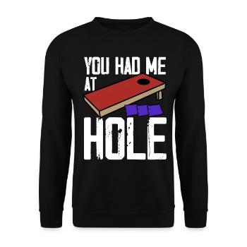 Lustiges Cornhole Corn Hole - Unisex Pullover - Schwarz - Vorne - Alina (178cm) & Michal (187cm)
