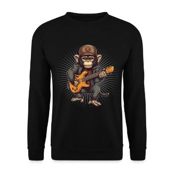 Affe Schimpanse spielt Acousitc Rock Gitarre - Unisex Pullover - Schwarz - Vorne - Alina (178cm) & Michal (187cm)
