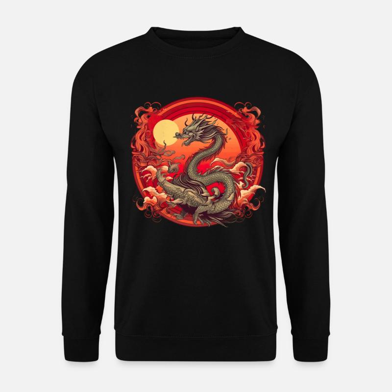 Asiatisch Drache Anime Japanisch Meer Wellen - Unisex Pullover - Schwarz
