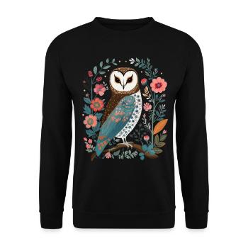 Niedliche Eule Vogel Federn Blumen Muster - Unisex Pullover - Schwarz - Vorne - Alina (178cm) & Michal (187cm)