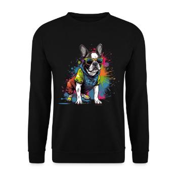 Französische Bulldogge Hund Mops - Unisex Pullover - Schwarz - Vorne - Alina (178cm) & Michal (187cm)
