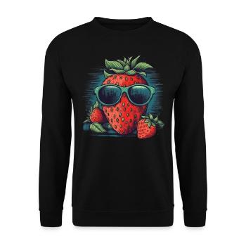 Lustige Erdbeere mit Sonnenbrille Frucht Tropisch - Unisex Pullover - Schwarz - Vorne - Alina (178cm) & Michal (187cm)