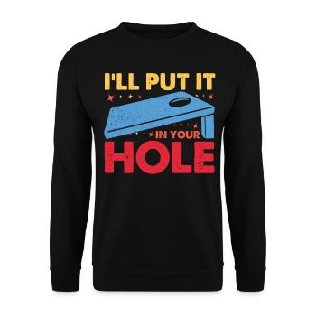 Lustiges Cornhole Corn Hole - Unisex Pullover - Schwarz - Vorne - Alina (178cm) & Michal (187cm)