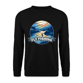 Trout Fly Fishing in the River Retro Fly Fishing - Unisex Pullover - Schwarz - Vorne - Alina (178cm) & Michal (187cm)