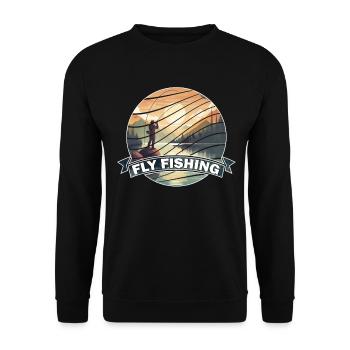Trout Fly Fishing in the River - Vintage Inspired - Unisex Pullover - Schwarz - Vorne - Alina (178cm) & Michal (187cm)
