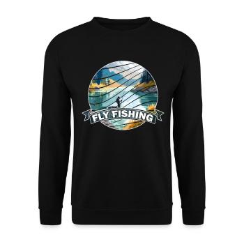 Trout Fly Fishing in the River - Retro Fly Fishing - Unisex Pullover - Schwarz - Vorne - Alina (178cm) & Michal (187cm)