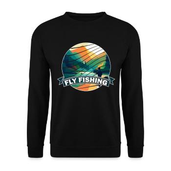 Trout Fly Fishing in the River Vintage-Inspired - Unisex Pullover - Schwarz - Vorne - Alina (178cm) & Michal (187cm)