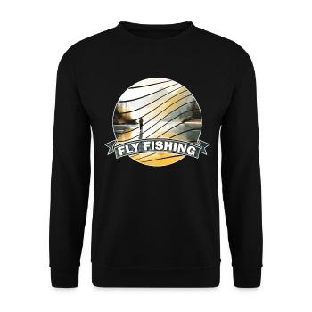 Trout Fly Fishing in the River Retro Inspired - Unisex Pullover - Schwarz - Vorne - Alina (178cm) & Michal (187cm)