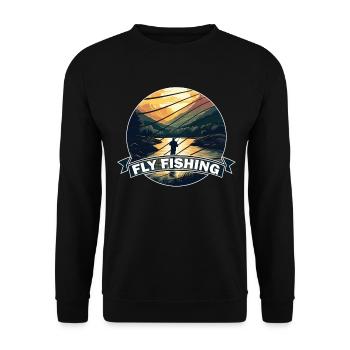 Trout Fishing in the River Vintage-inspired Fly - Unisex Pullover - Schwarz - Vorne - Alina (178cm) & Michal (187cm)