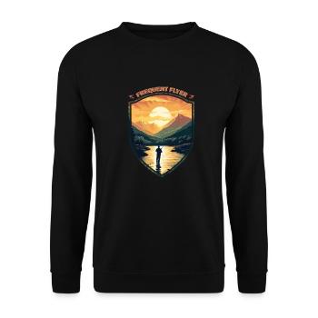 Frequent Flyer Vintage Angler Delight Fly Fisher - Unisex Pullover - Schwarz - Vorne - Alina (178cm) & Michal (187cm)