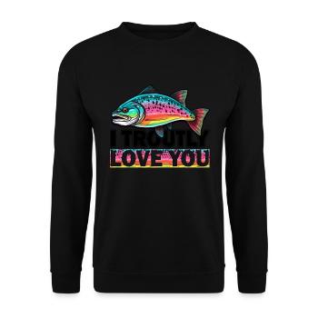 I Troutly Love Rainbow Trout Fishing - Vintage Fly - Unisex Pullover - Schwarz - Vorne - Alina (178cm) & Michal (187cm)