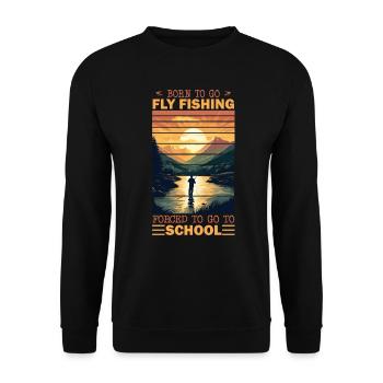 Born to Go Fly Fishing: Retro Fly Fishing Mountain - Unisex Pullover - Schwarz - Vorne - Alina (178cm) & Michal (187cm)