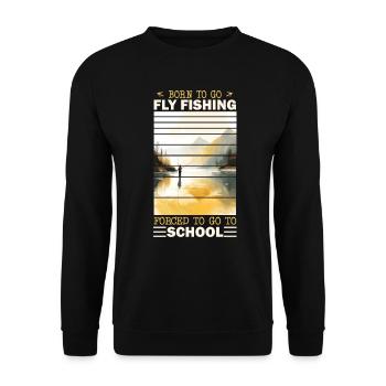 Born to go Fly Fishing: Retro Fly Fishing at - Unisex Pullover - Schwarz - Vorne - Alina (178cm) & Michal (187cm)