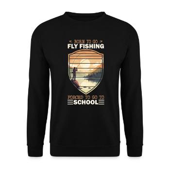 Retro Fly Fishing at Sunset Born to Go Fly Fishing - Unisex Pullover - Schwarz - Vorne - Alina (178cm) & Michal (187cm)