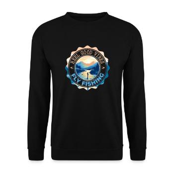 Fly Fishing Reel Good Vibes Morning Hours in - Unisex Pullover - Schwarz - Vorne - Alina (178cm) & Michal (187cm)