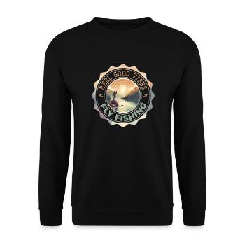 Fly Fishing Reel Good Vibes - Sun Rising on - Unisex Pullover - Schwarz - Vorne - Alina (178cm) & Michal (187cm)