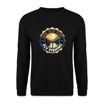 Fly Fishing Reel Good Vibes - Sun, Mountains, and - Unisex Pullover - Schwarz - Vorne - Alina (178cm) & Michal (187cm)