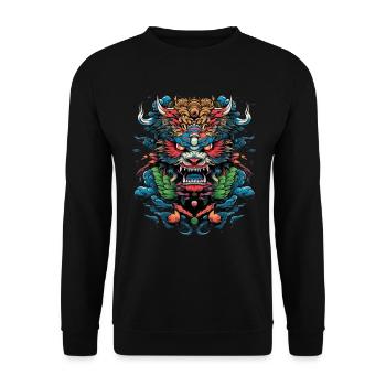 Asiatisch Drache Anime Japanisch Samurai - Unisex Pullover - Schwarz - Vorne - Alina (178cm) & Michal (187cm)