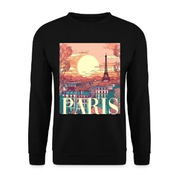 Paris Eiffelturm Bonjour Souvenirs - Unisex Pullover - Schwarz - Vorne - Alina (178cm) & Michal (187cm)