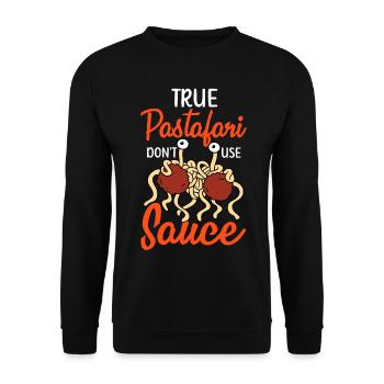 Fliegendes Spaghettimonster FSM - Unisex Pullover - Schwarz - Vorne - Alina (178cm) & Michal (187cm)